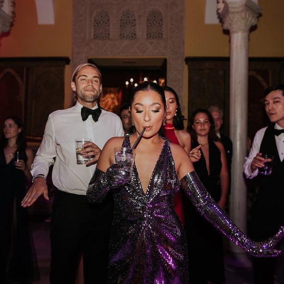 Custom embellished silver gown with gloves. Wore it for my after party. - Picture 4 of 4